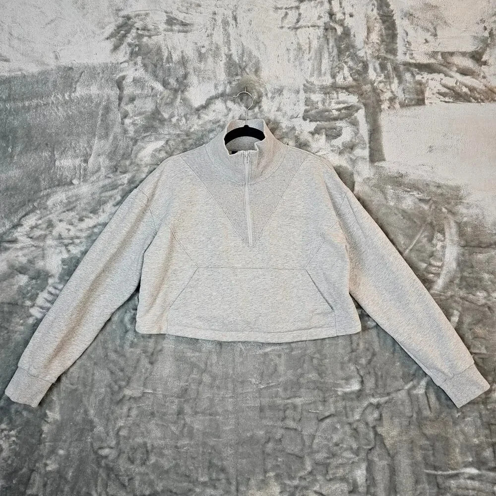 Outdoor Voices Jacket Womens Large Grey Cropped Athleisure Cozy Workout